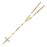 14K Tricolor 4mm Ball Rosary Necklace-Length 20