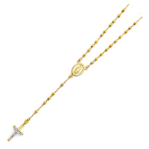 14K Yellow 3mm Ball Rosary Necklace, Length 18