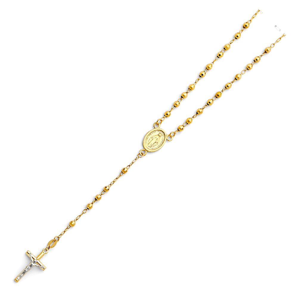 14K Yellow 3mm Ball Rosary Necklace, Length 18"