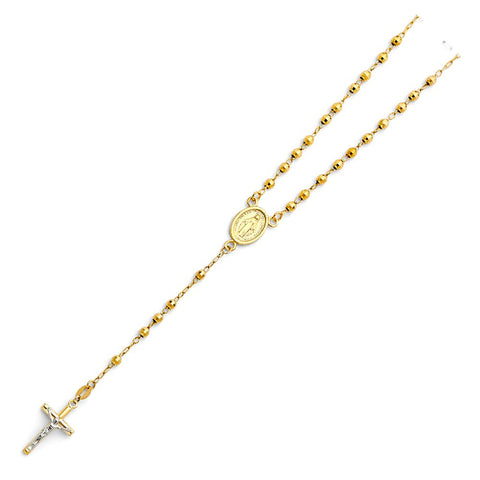 14K Yellow 3mm Ball Rosary Necklace, Length 18