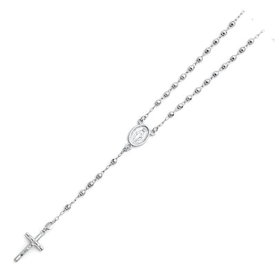 14K White 3mm Ball Rosary Necklace, Length 18