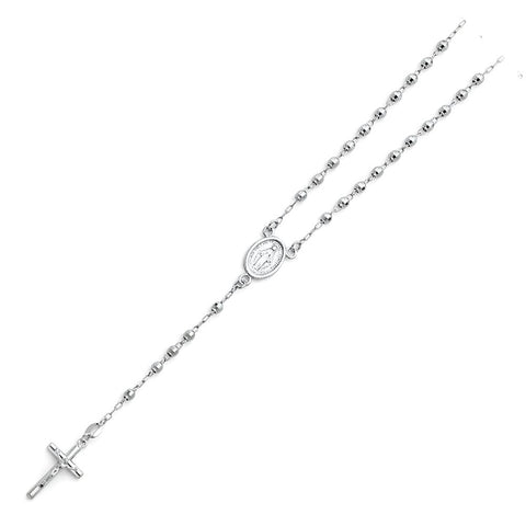 14K White 3mm Ball Rosary Necklace, Length 18