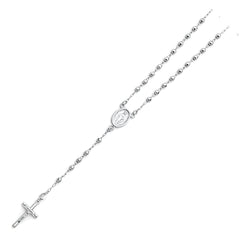 14K White 3mm Ball Rosary Necklace, Length 18