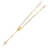 14K Tricolor 3mm Beads Ball Rosary Necklace