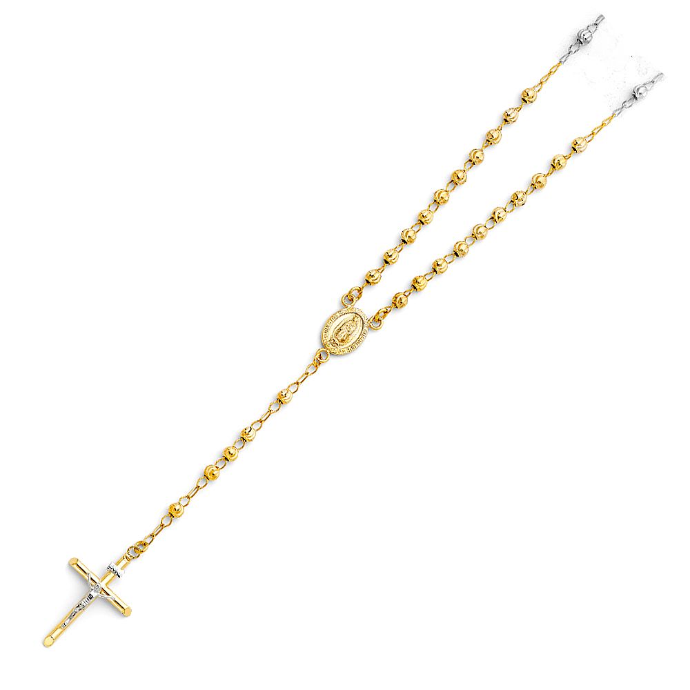 14K Yellow 4mm Beads Ball Rosary Necklace