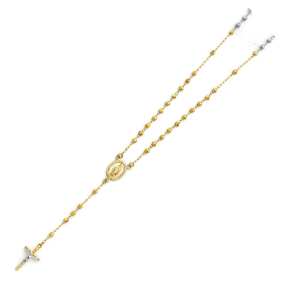 14K Yellow 3mm Beads Ball Rosary Necklace, Length 18"