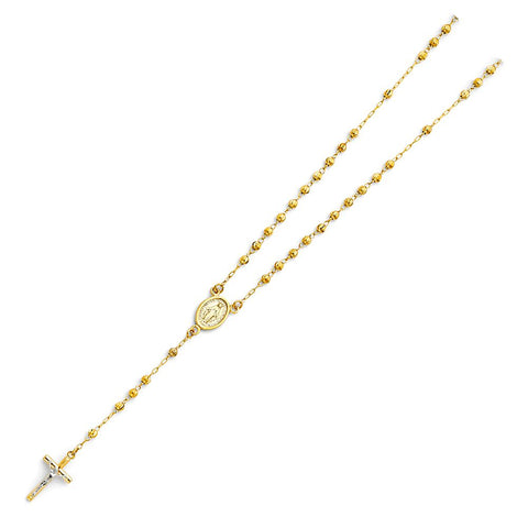 14K Yellow 3mm Beads Ball Rosary Necklace, Length 18