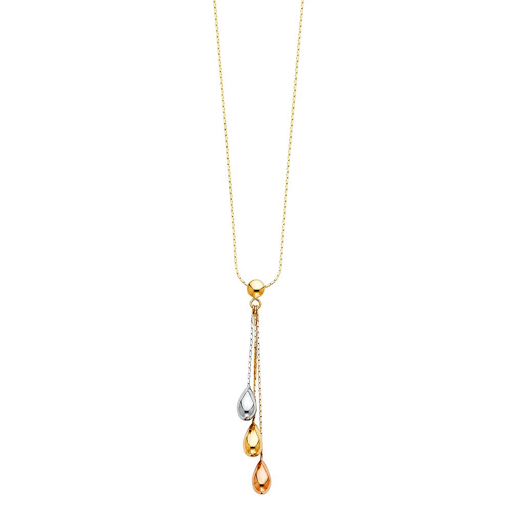 14K Tricolor Tear Drop Ball Necklace