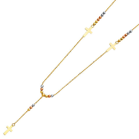 14K Tricolor 2.5mm Beads Ball Rosary Necklace