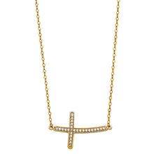 Load image into Gallery viewer, 14K Yellow CZ Side Way Cross Necklace