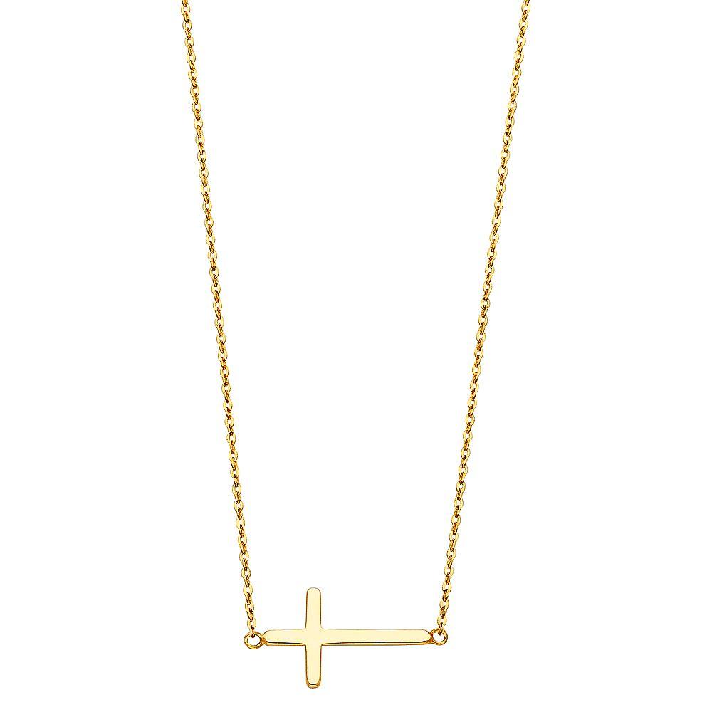 14K Yellow Side Way Cross Necklace