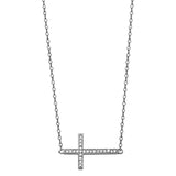 14K White CZ Side Way Cross Necklace