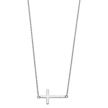 Load image into Gallery viewer, 14K White CZ Side Way Cross Necklace