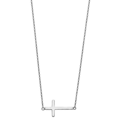 14K White CZ Side Way Cross Necklace