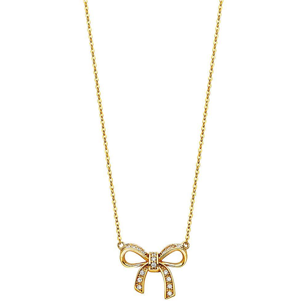 14K Yellow CZ Ribbon Necklace