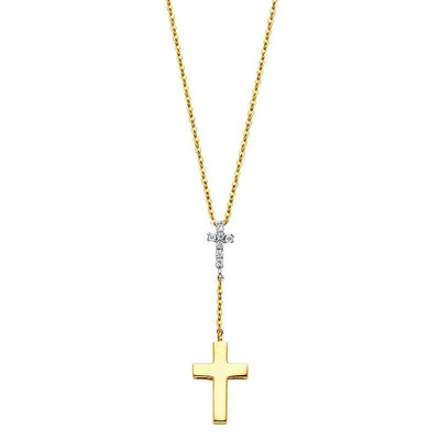 14K Yellow CZ Cross Necklace