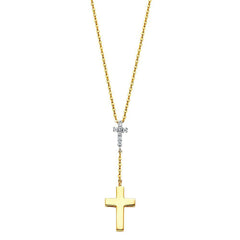 14K Yellow CZ Cross Necklace