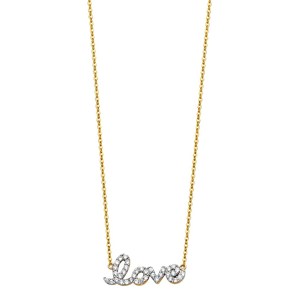 14K Yellow CZ Love Sign Necklace