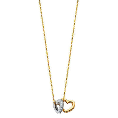 14k TwoTone CZ Double Heart Necklace