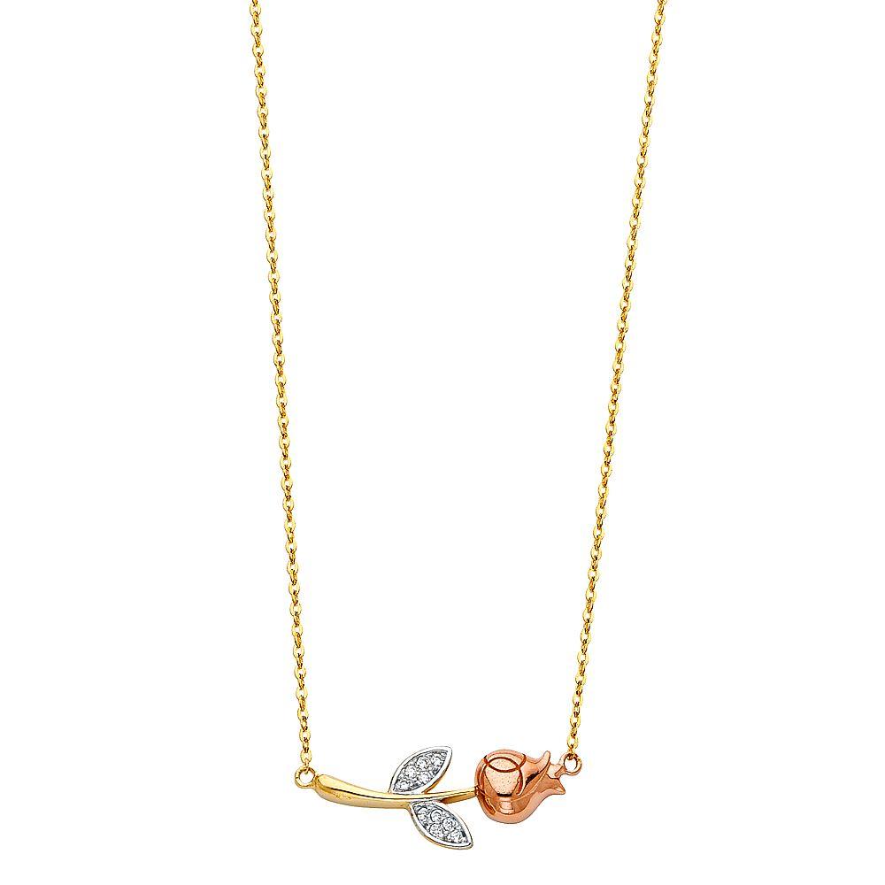 14K Tricolor CZ Flower Necklace