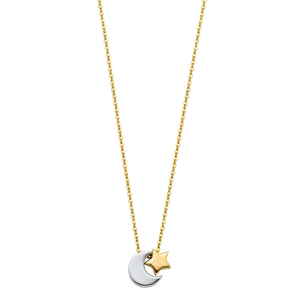 14K TwoTone Moon and Star Necklace