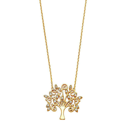 14K Yellow CZ Magic Tree Necklace