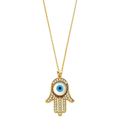 14K Yellow CZ Evil Eye Necklace