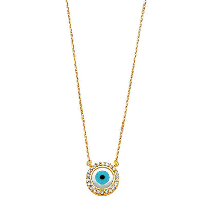 14K Yellow CZ Evil Eye Necklace