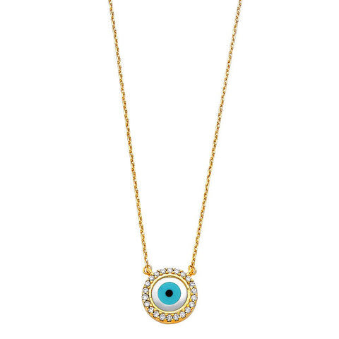 14K Yellow CZ Evil Eye Necklace