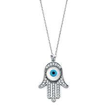 Load image into Gallery viewer, 14K White CZ Evil Eye Necklace