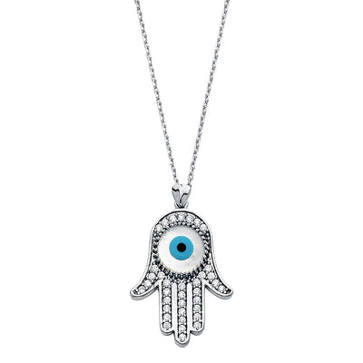 14K White CZ Evil Eye Necklace