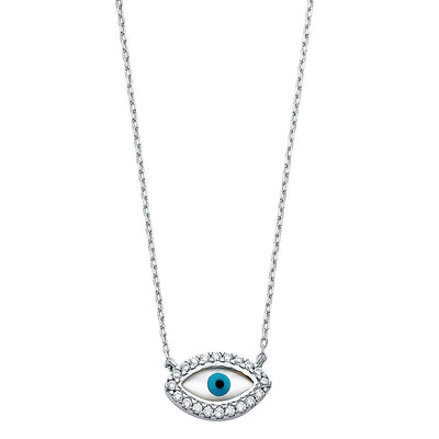 14K White CZ Evil Eye Necklace
