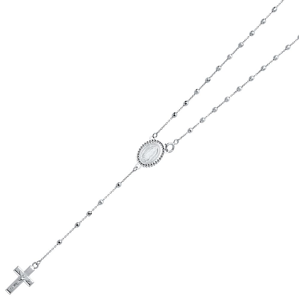 14K White 2.5mm Beads Ball Rosary Necklace