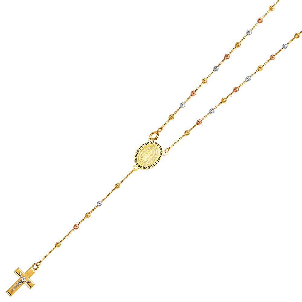 14K Tricolor 2.5mm Beads Ball Rosary Necklace