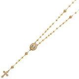 14K Yellow 3mm Beads CZ Ball Rosary Necklace