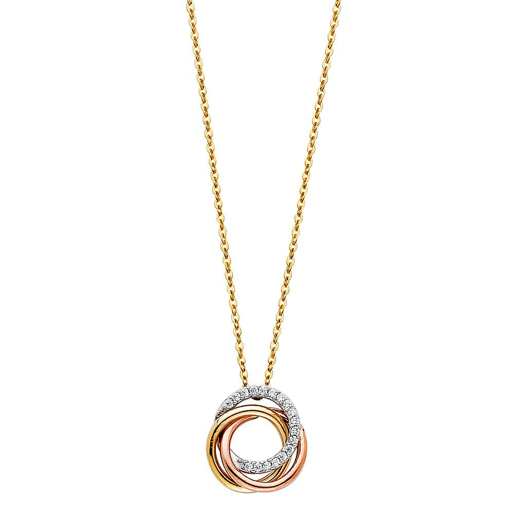 14K Tricolor CZ 3 Rings Necklace