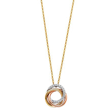 Load image into Gallery viewer, 14K Tricolor CZ 3 Rings Necklace