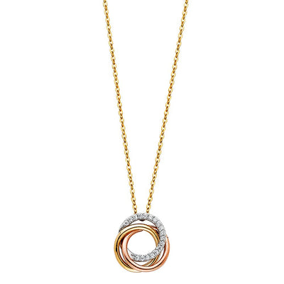 14K Tricolor CZ 3 Rings Necklace
