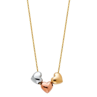 14K Tricolor 3 Heart Necklace