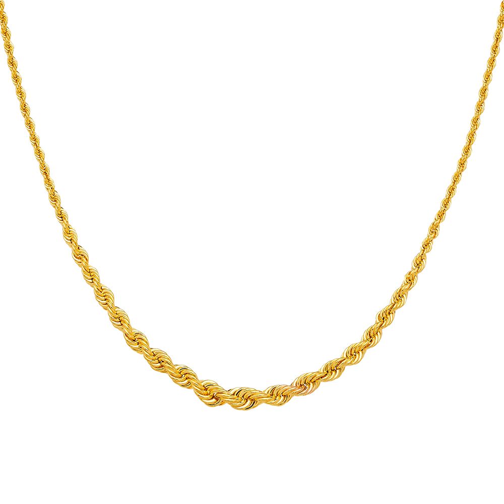 14K Yellow Graduated Hollow Rope Chain Necklace