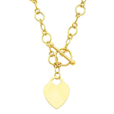 14K Yellow Hollow Links With Heart Necklace