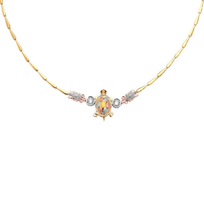 14K Tricolor CZ Turtle Necklace