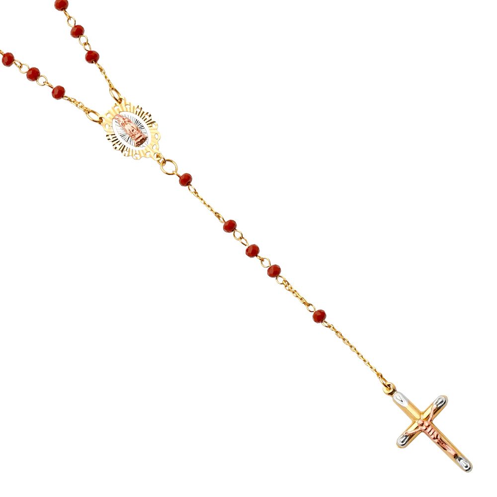 14K Tricolor Gem Stone Rosary Necklace