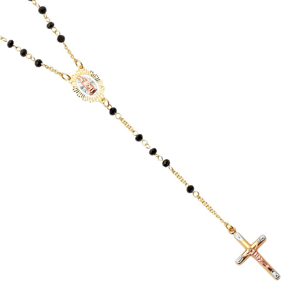 14K Tricolor Gem Stone Rosary Necklace