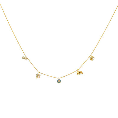14K Yellow CZ Dangling Light Spring Ring Chain Necklace