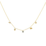 14K Yellow CZ Dangling Light Spring Ring Chain Necklace