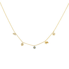14K Yellow CZ Dangling Light Spring Ring Chain Necklace