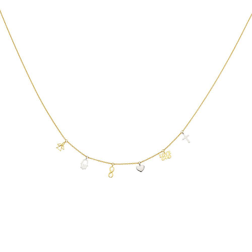 14K Two Tone Dangling Light Spring Ring Chain Necklace