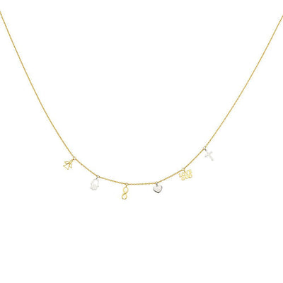 14K Two Tone Dangling Light Spring Ring Chain Necklace