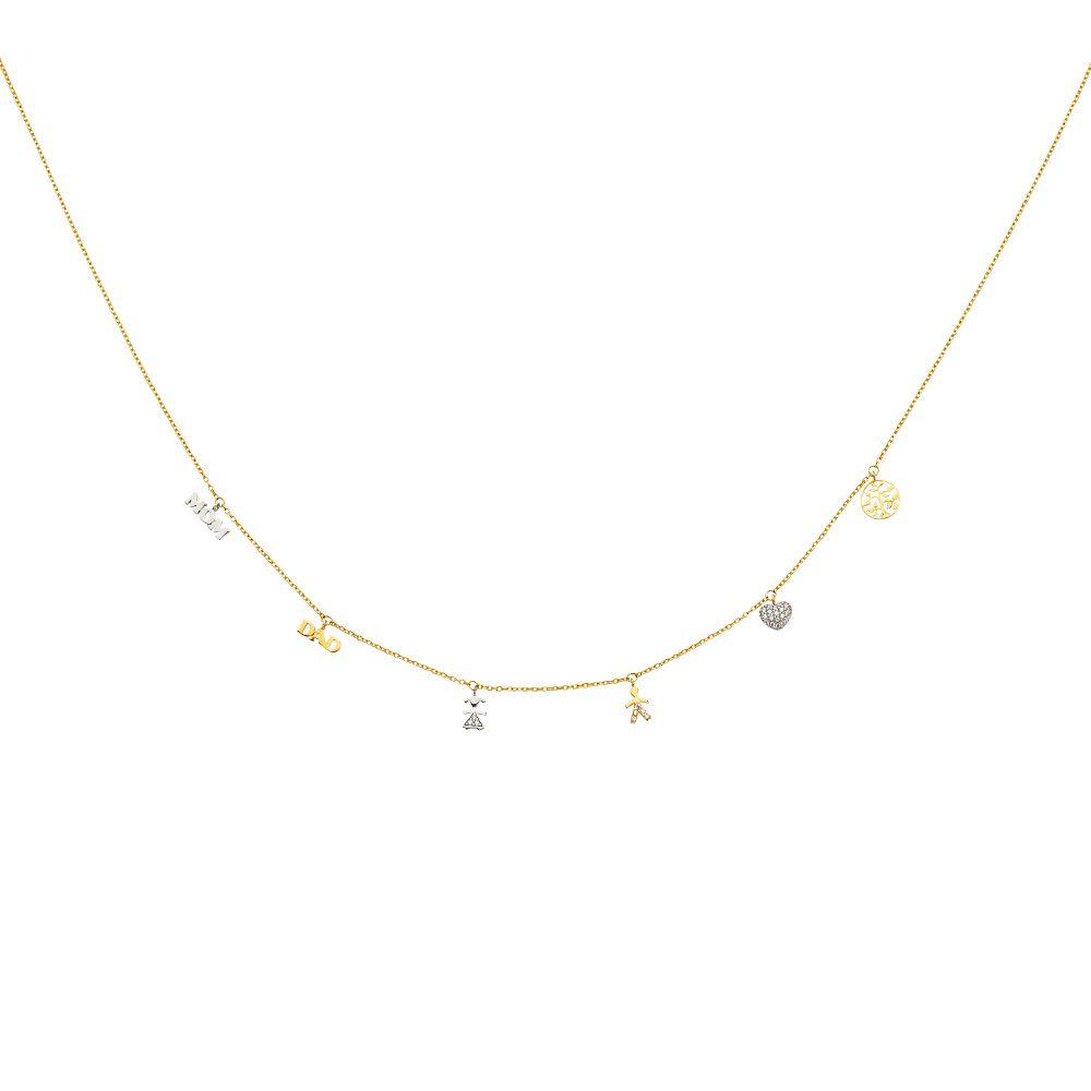 14K Two Tone Dangling Light Spring Ring Chain Necklace